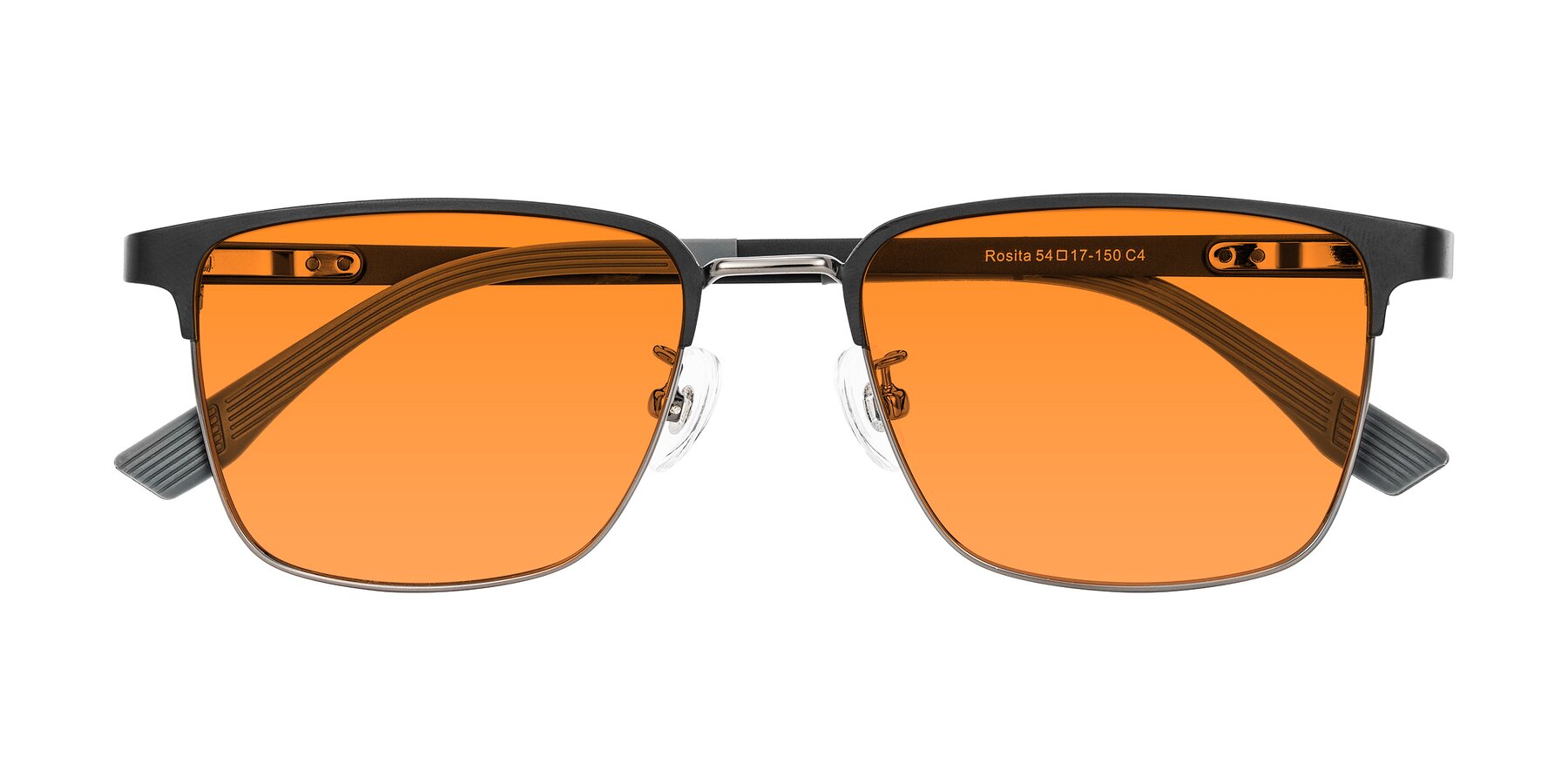 Folded Front of Rosita in Black/Gunmetal with Orange Tinted Lenses