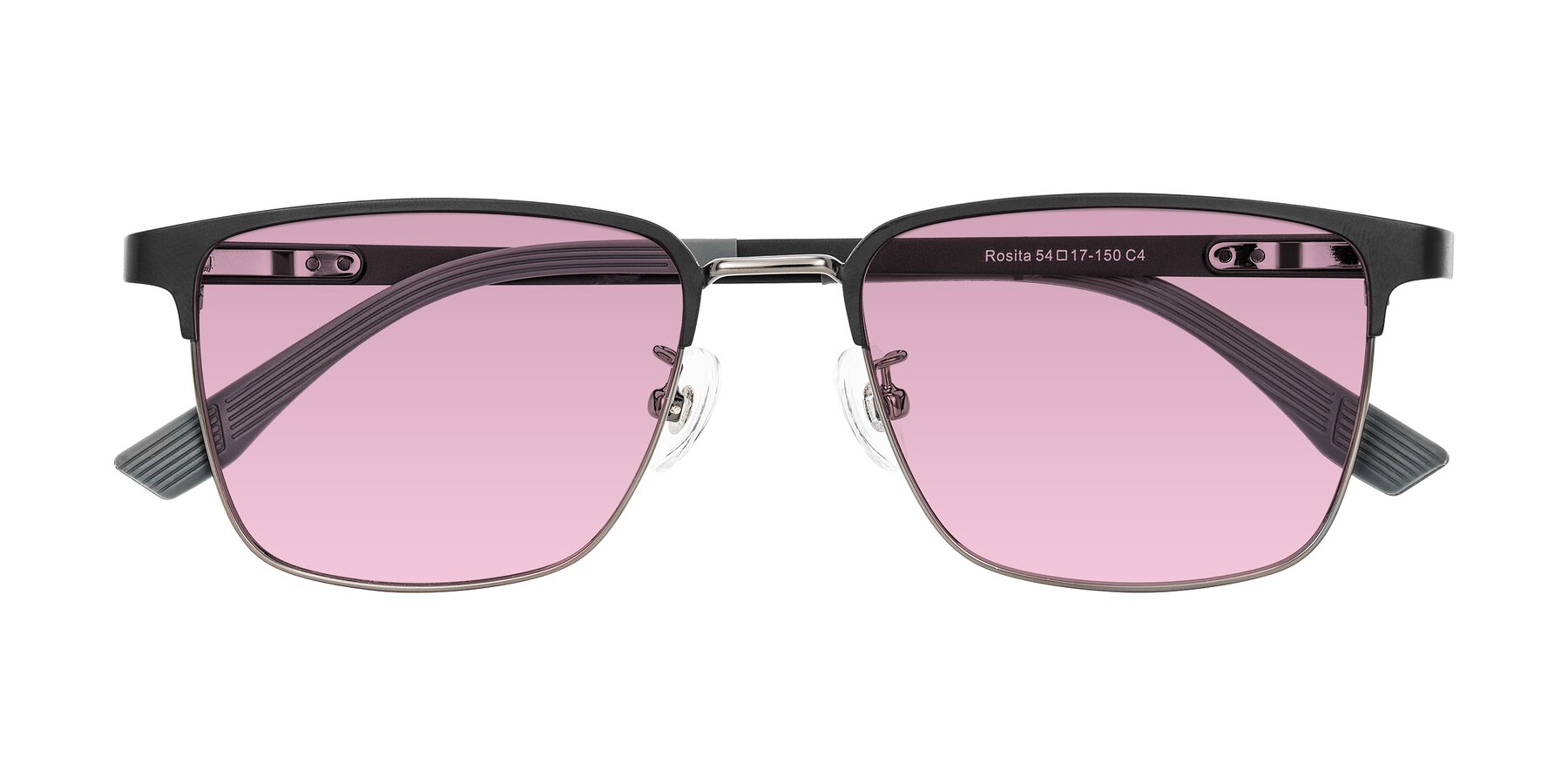 Folded Front of Rosita in Black/Gunmetal with Light Wine Tinted Lenses
