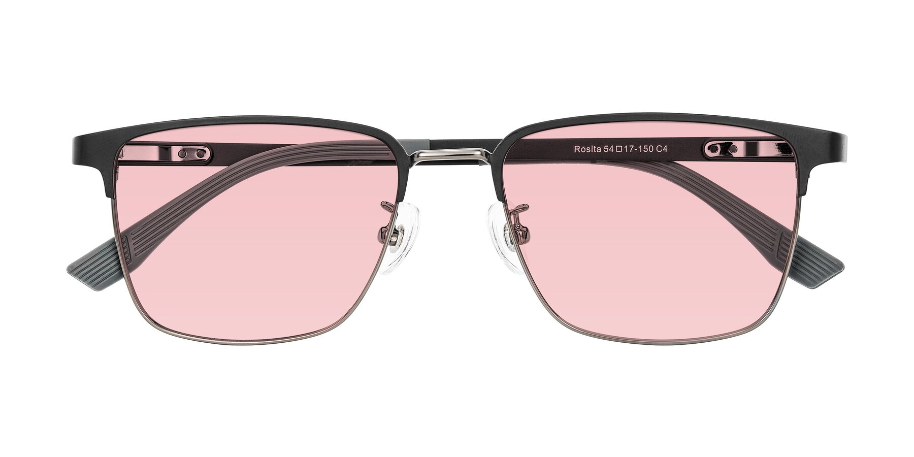Folded Front of Rosita in Black/Gunmetal with Light Garnet Tinted Lenses