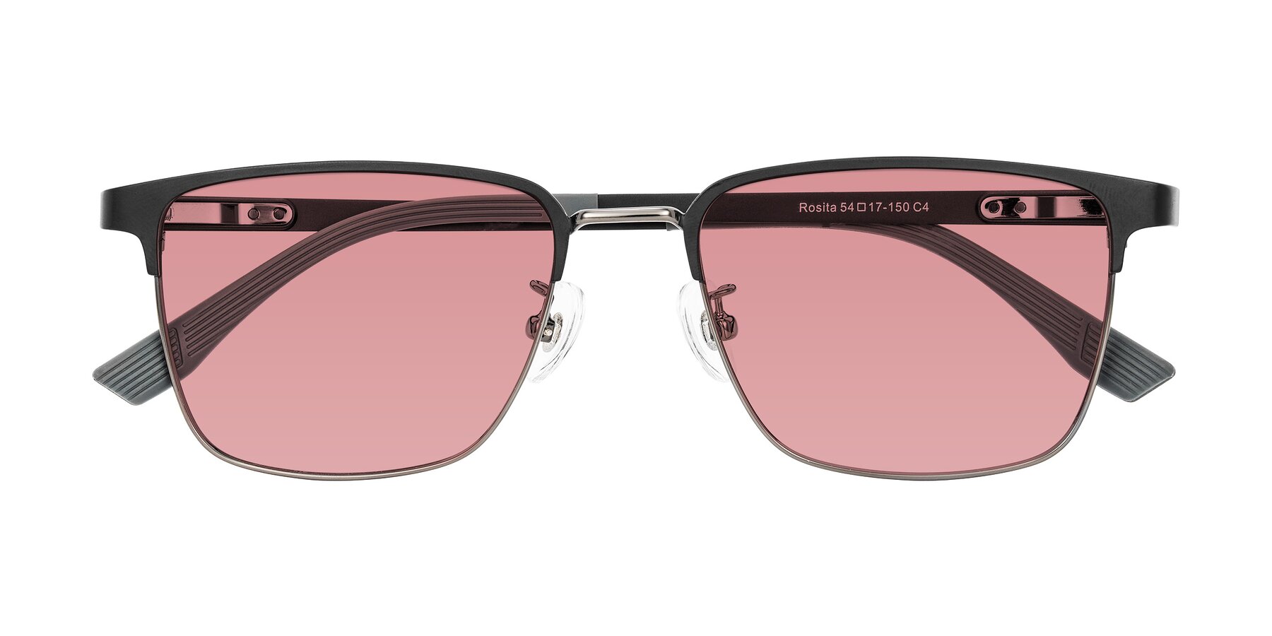 Folded Front of Rosita in Black/Gunmetal with Medium Garnet Tinted Lenses