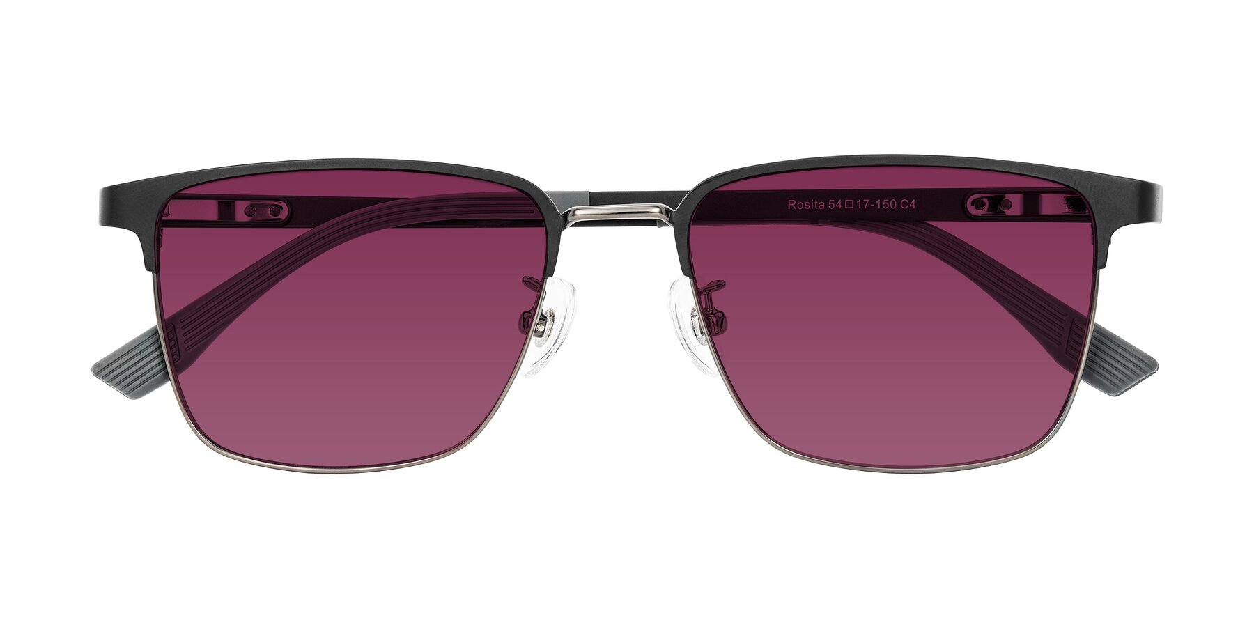 Folded Front of Rosita in Black/Gunmetal with Wine Tinted Lenses