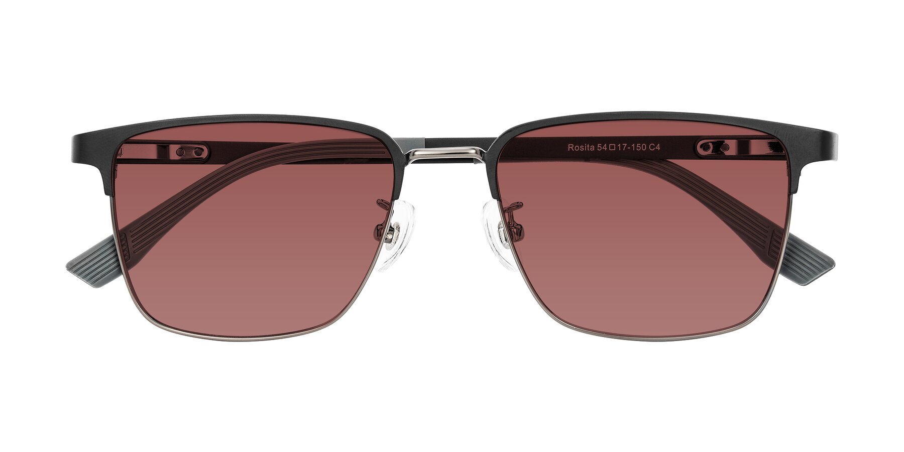 Folded Front of Rosita in Black/Gunmetal with Garnet Tinted Lenses
