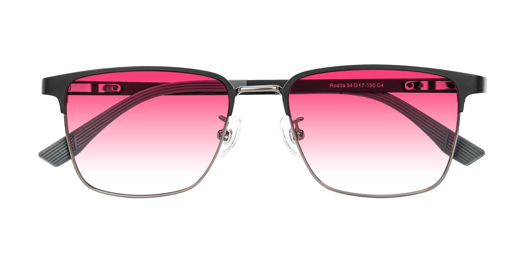 Folded Front of Rosita in Black/Gunmetal with Pink Gradient Lenses
