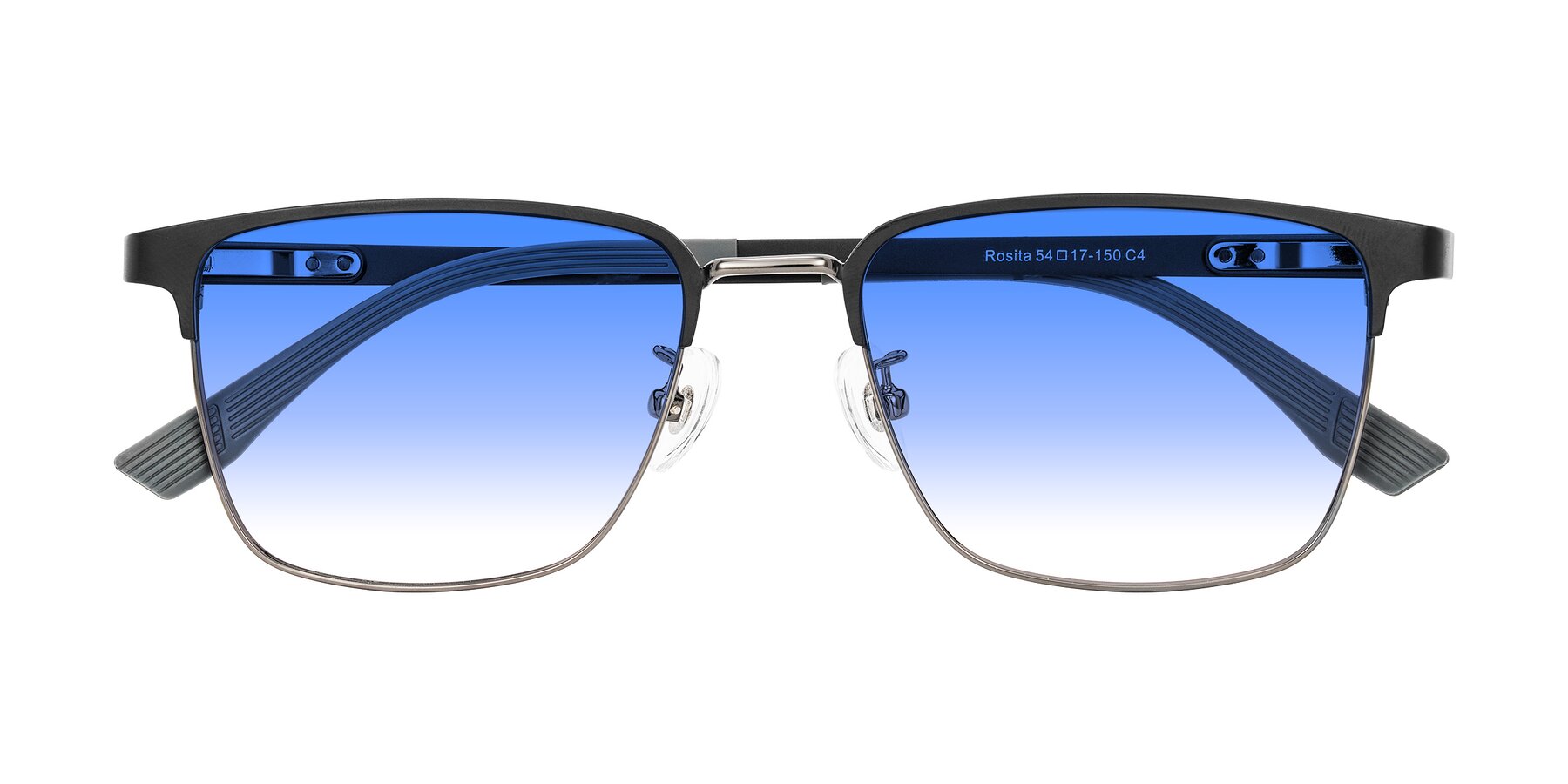 Folded Front of Rosita in Black/Gunmetal with Blue Gradient Lenses