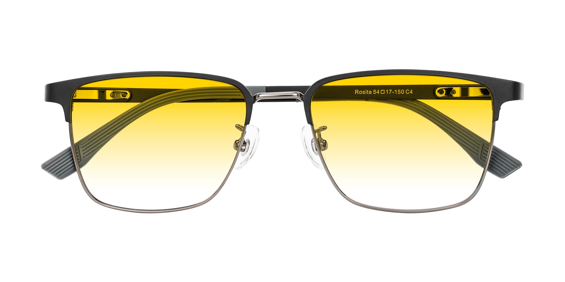 Folded Front of Rosita in Black/Gunmetal with Yellow Gradient Lenses