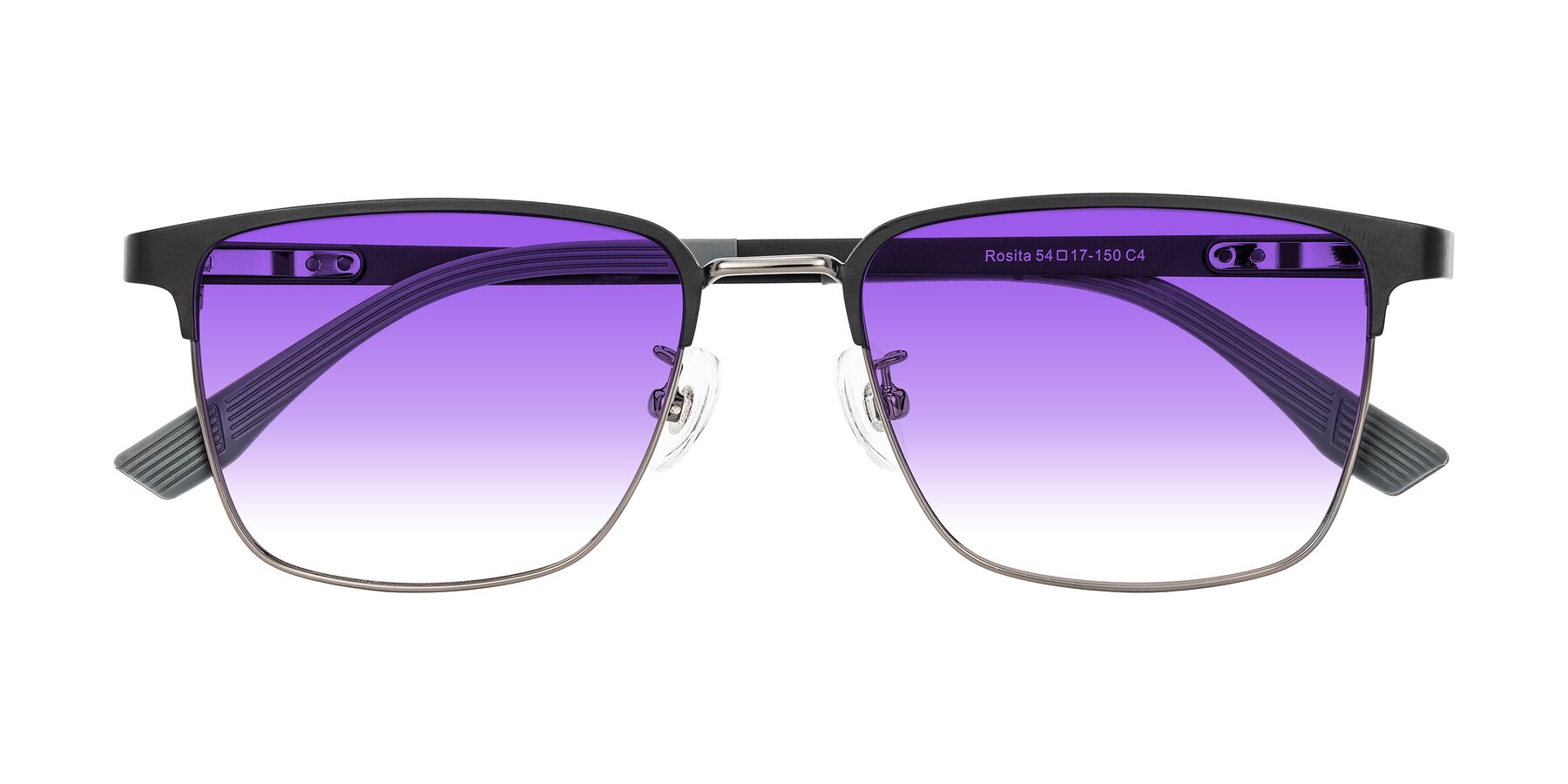 Folded Front of Rosita in Black/Gunmetal with Purple Gradient Lenses