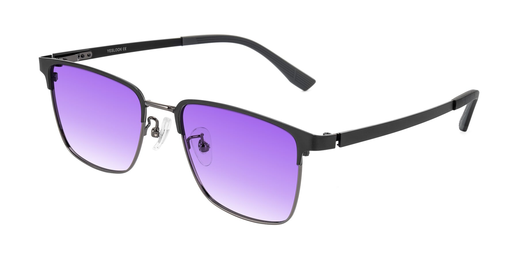 Angle of Rosita in Black/Gunmetal with Purple Gradient Lenses