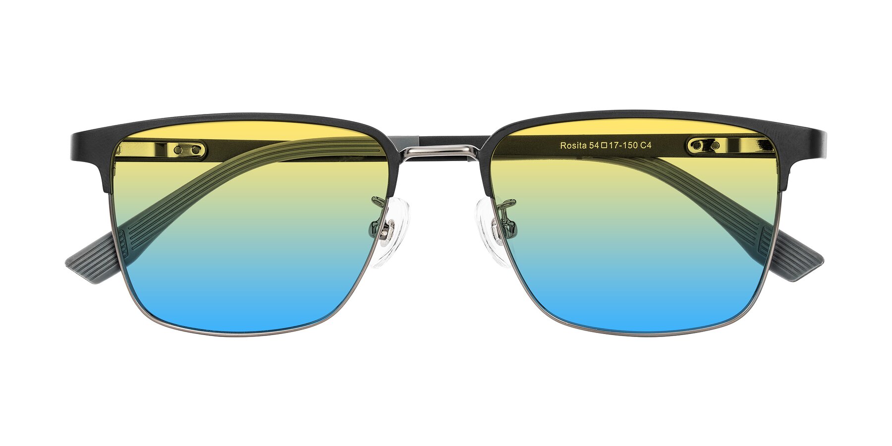 Folded Front of Rosita in Black/Gunmetal with Yellow / Blue Gradient Lenses