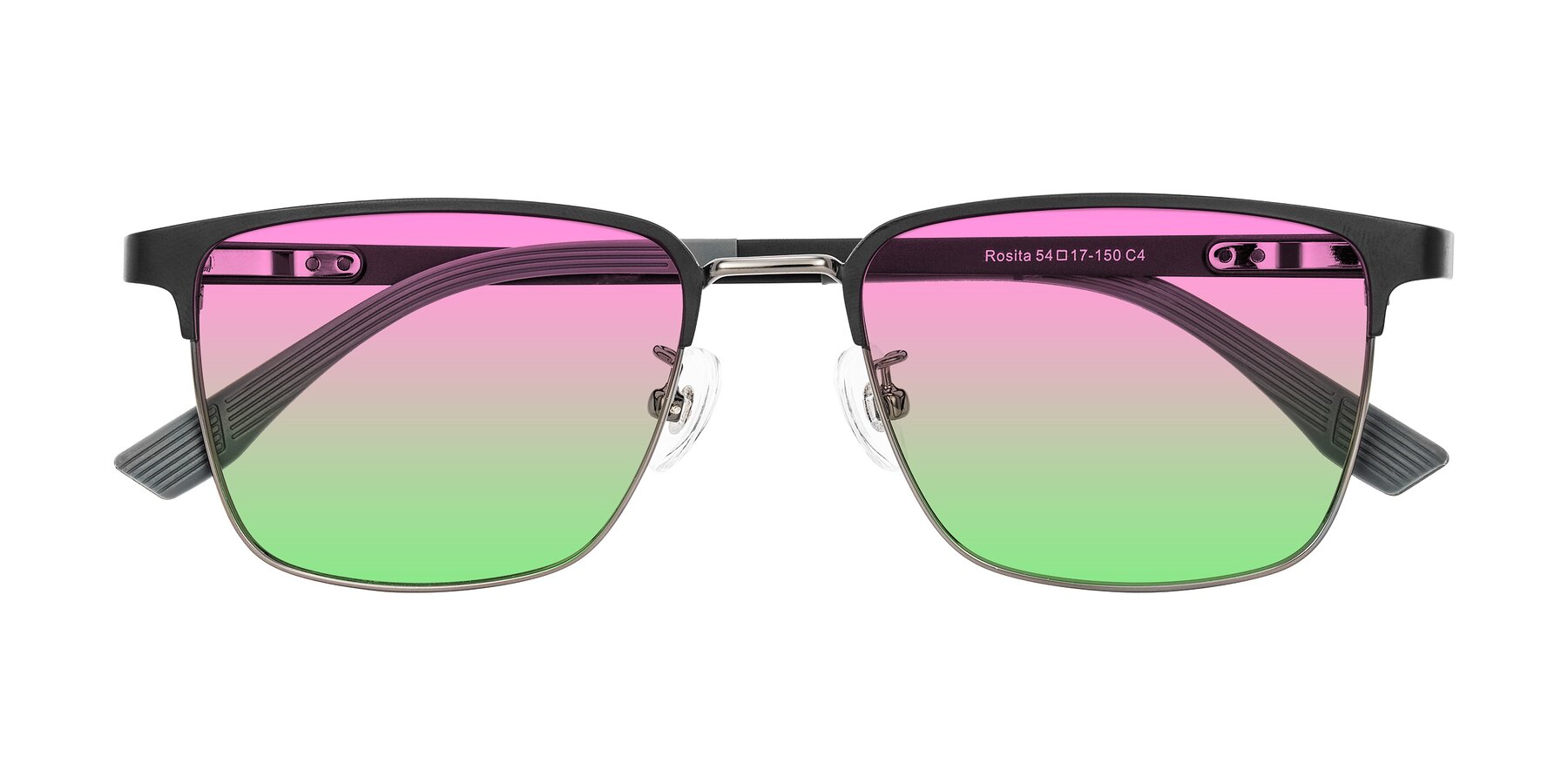 Folded Front of Rosita in Black/Gunmetal with Pink / Green Gradient Lenses