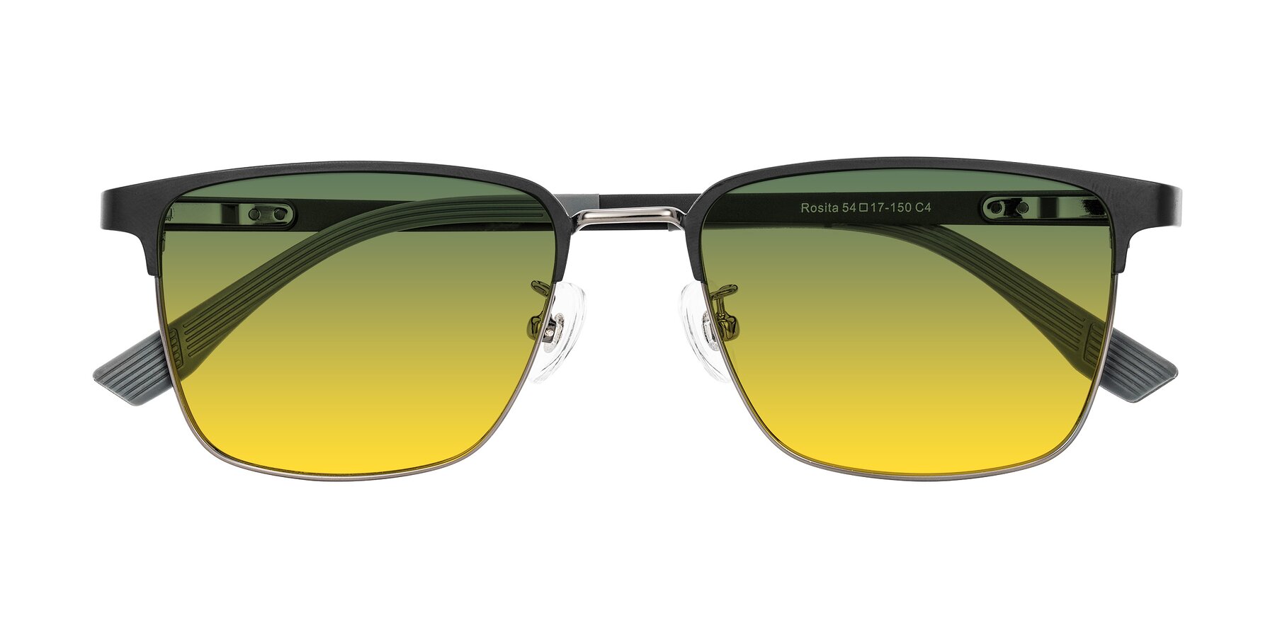 Folded Front of Rosita in Black/Gunmetal with Green / Yellow Gradient Lenses