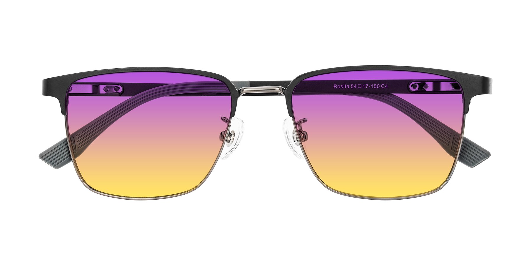 Folded Front of Rosita in Black/Gunmetal with Purple / Yellow Gradient Lenses