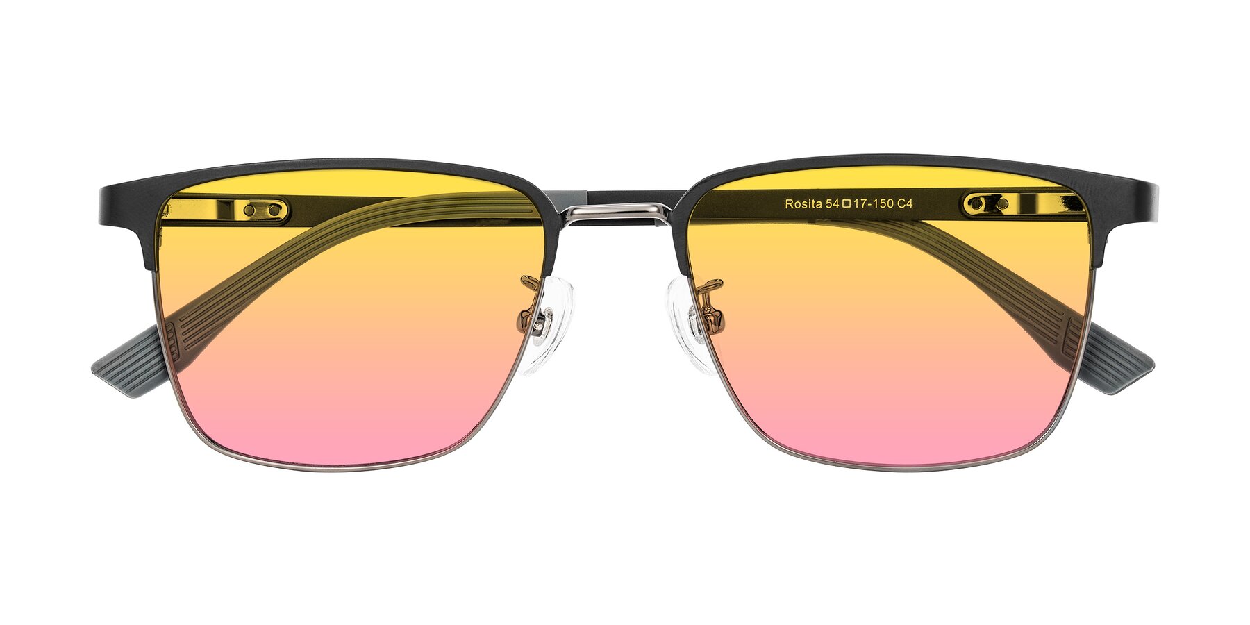 Folded Front of Rosita in Black/Gunmetal with Yellow / Pink Gradient Lenses