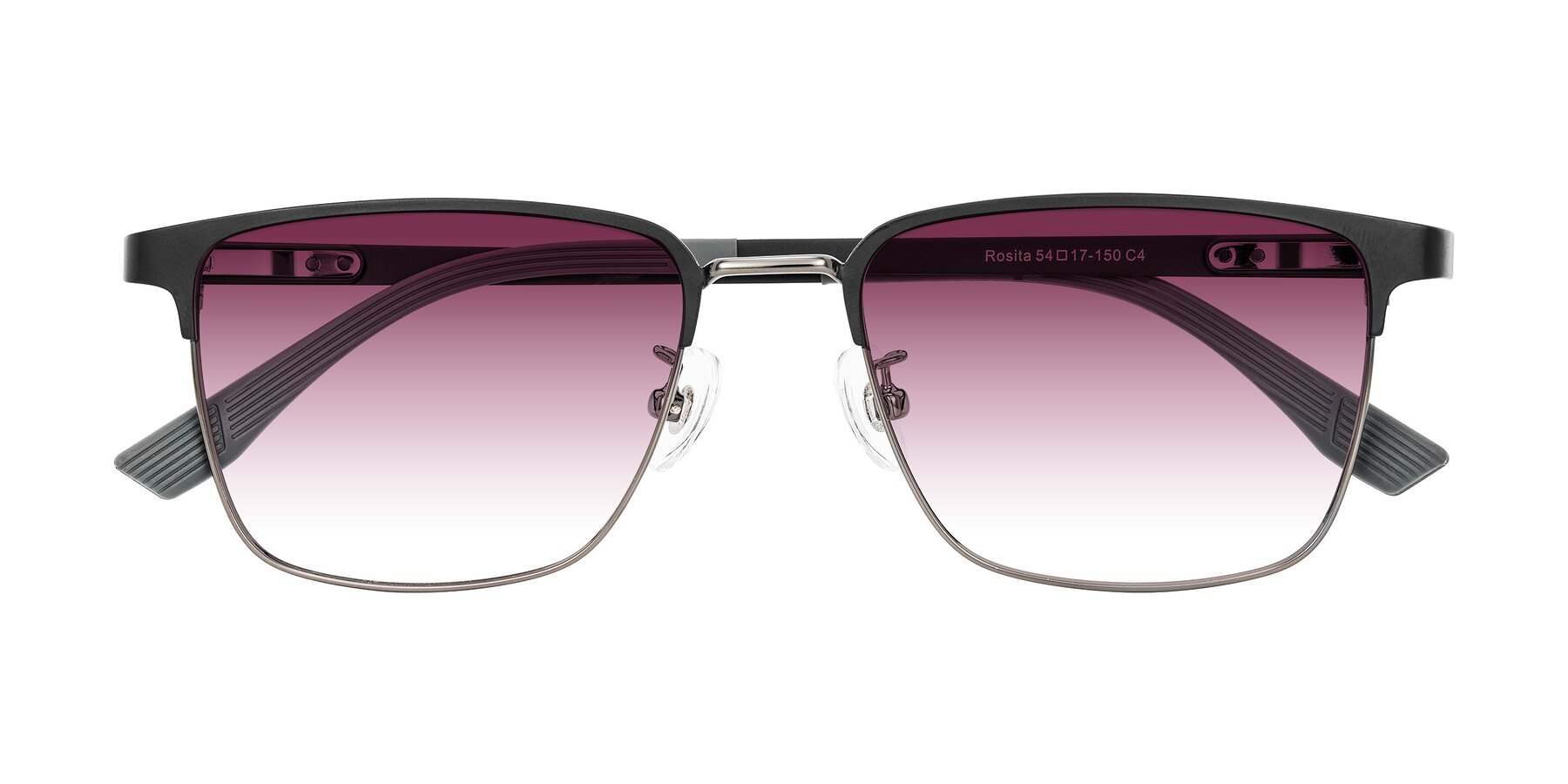 Folded Front of Rosita in Black/Gunmetal with Wine Gradient Lenses