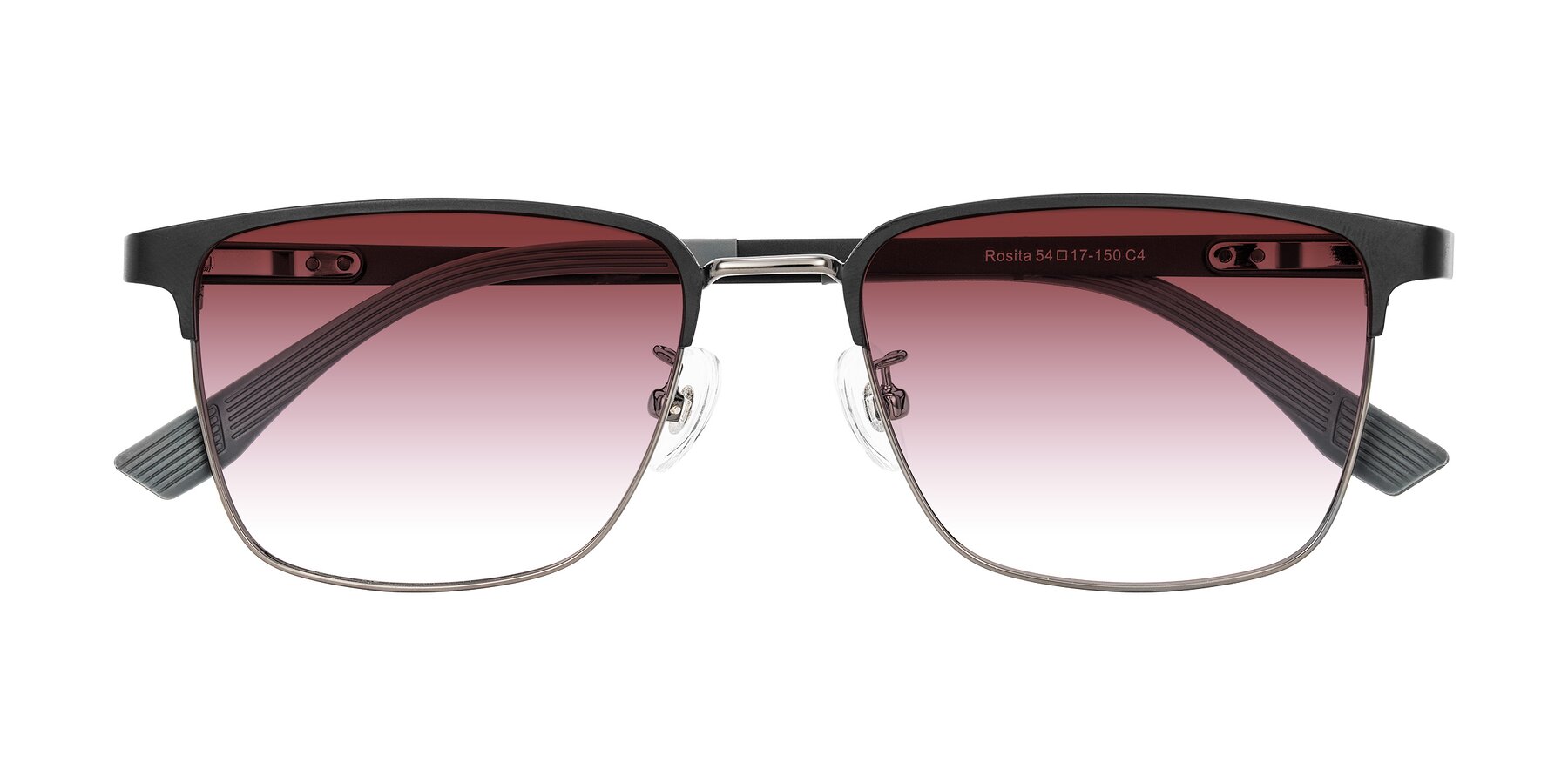 Folded Front of Rosita in Black/Gunmetal with Garnet Gradient Lenses