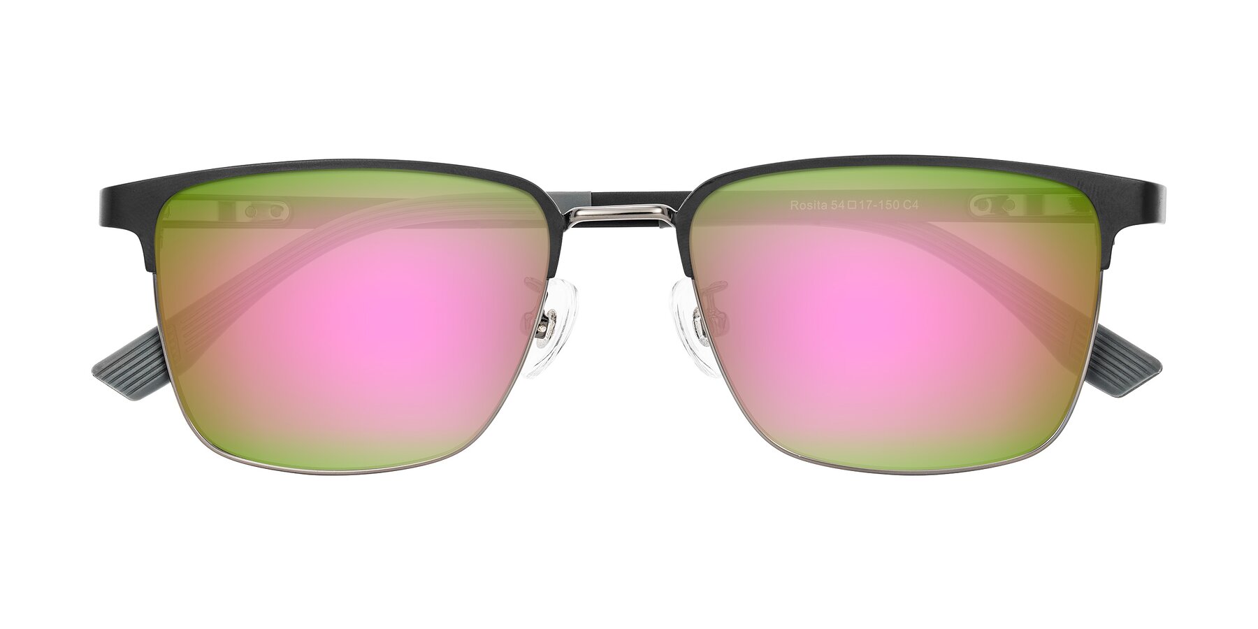 Folded Front of Rosita in Black/Gunmetal with Pink Mirrored Lenses