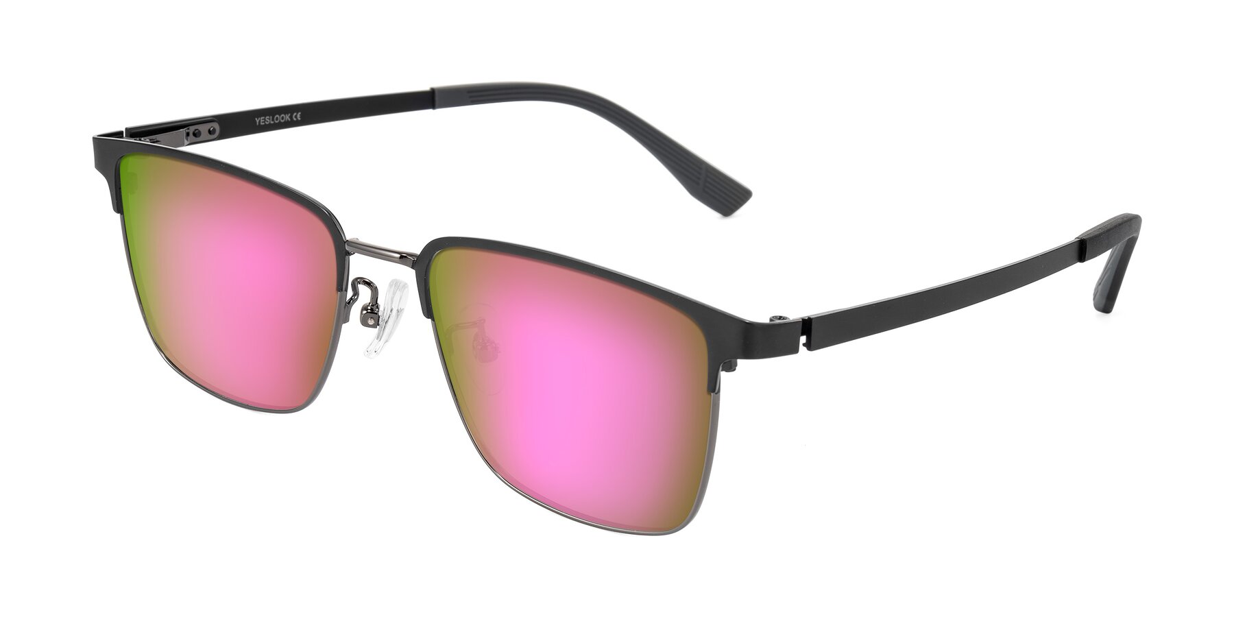 Angle of Rosita in Black/Gunmetal with Pink Mirrored Lenses