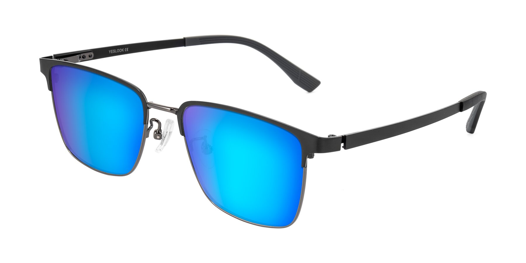 Angle of Rosita in Black/Gunmetal with Blue Mirrored Lenses