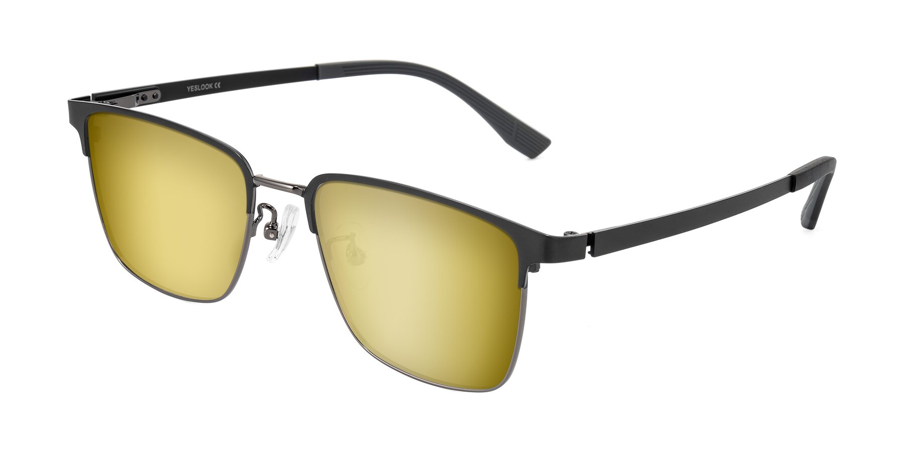 Angle of Rosita in Black/Gunmetal with Gold Mirrored Lenses