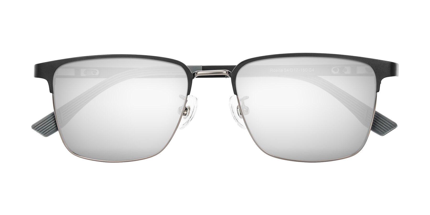 Folded Front of Rosita in Black/Gunmetal with Silver Mirrored Lenses