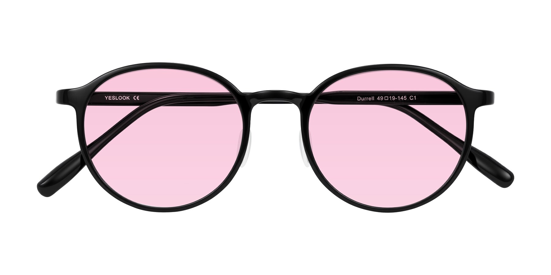 Folded Front of Durrell in Black with Light Pink Tinted Lenses