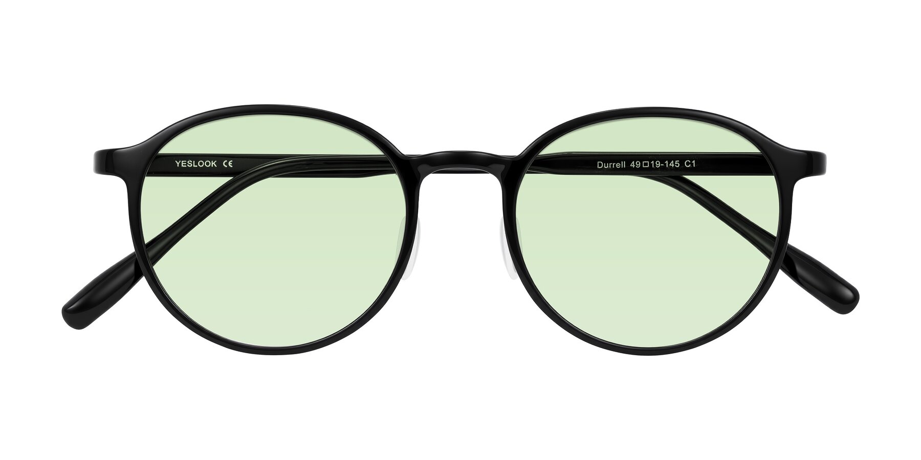 Folded Front of Durrell in Black with Light Green Tinted Lenses