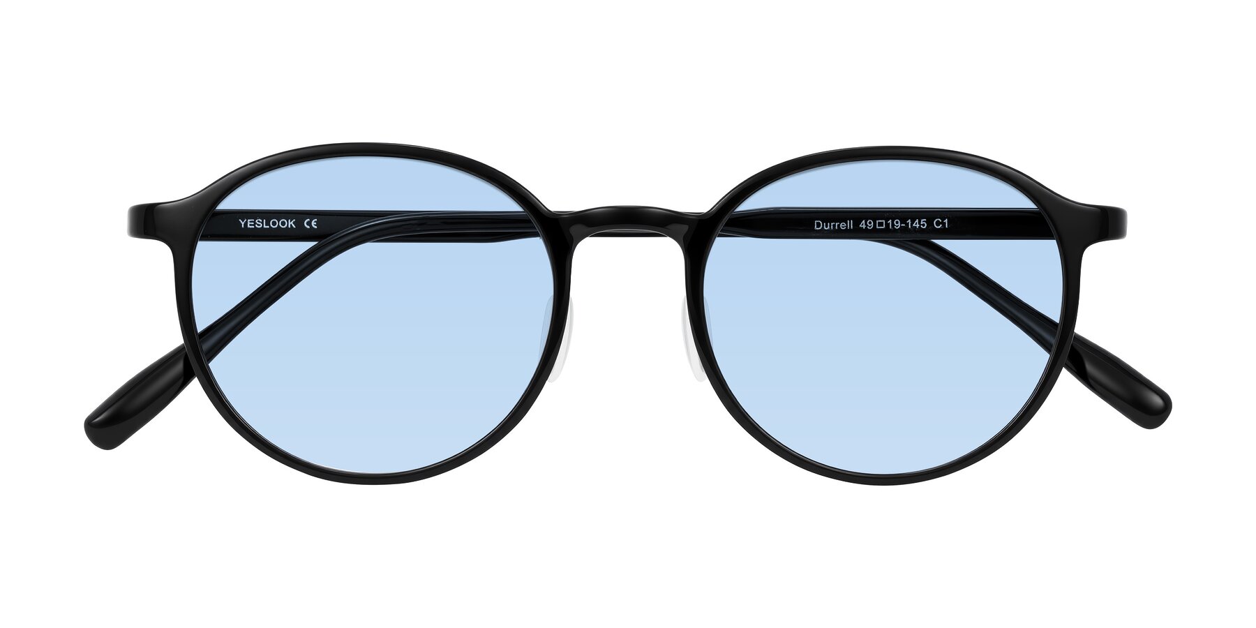 Folded Front of Durrell in Black with Light Blue Tinted Lenses