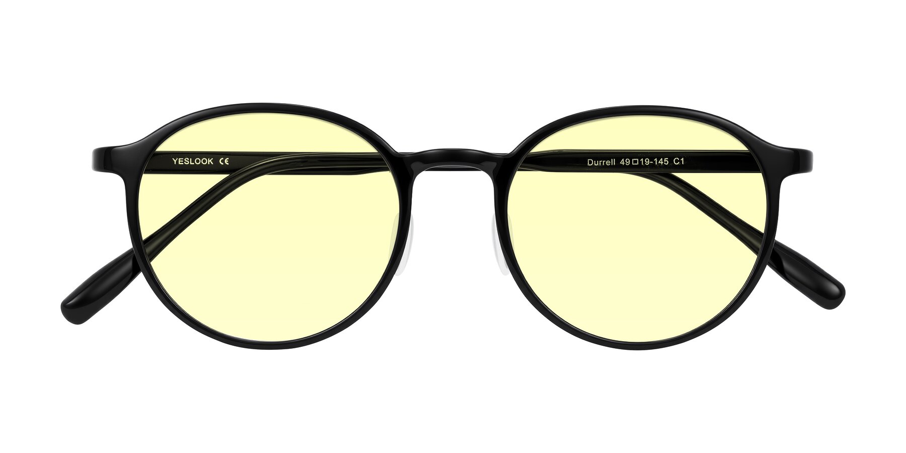 Folded Front of Durrell in Black with Light Yellow Tinted Lenses