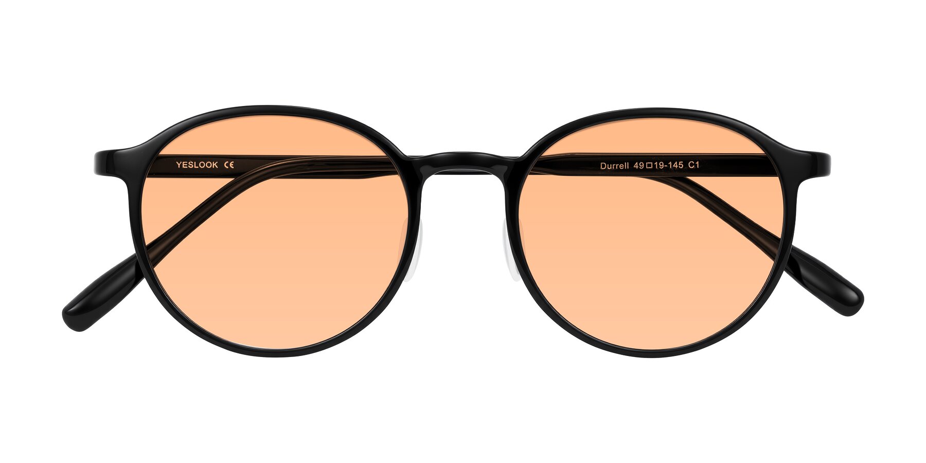 Folded Front of Durrell in Black with Light Orange Tinted Lenses