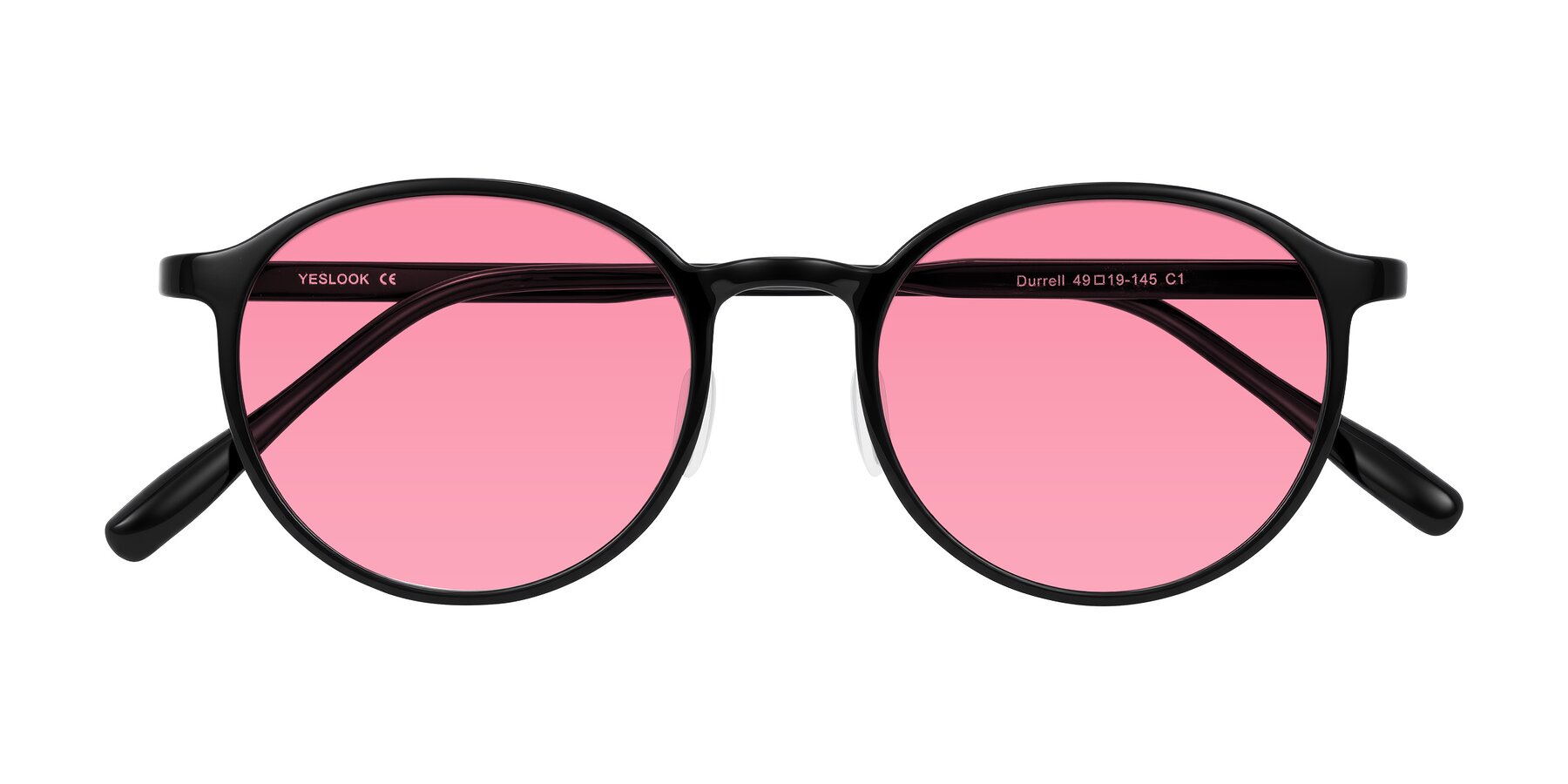 Folded Front of Durrell in Black with Pink Tinted Lenses