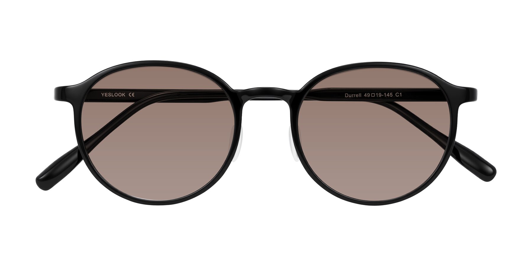 Folded Front of Durrell in Black with Medium Brown Tinted Lenses
