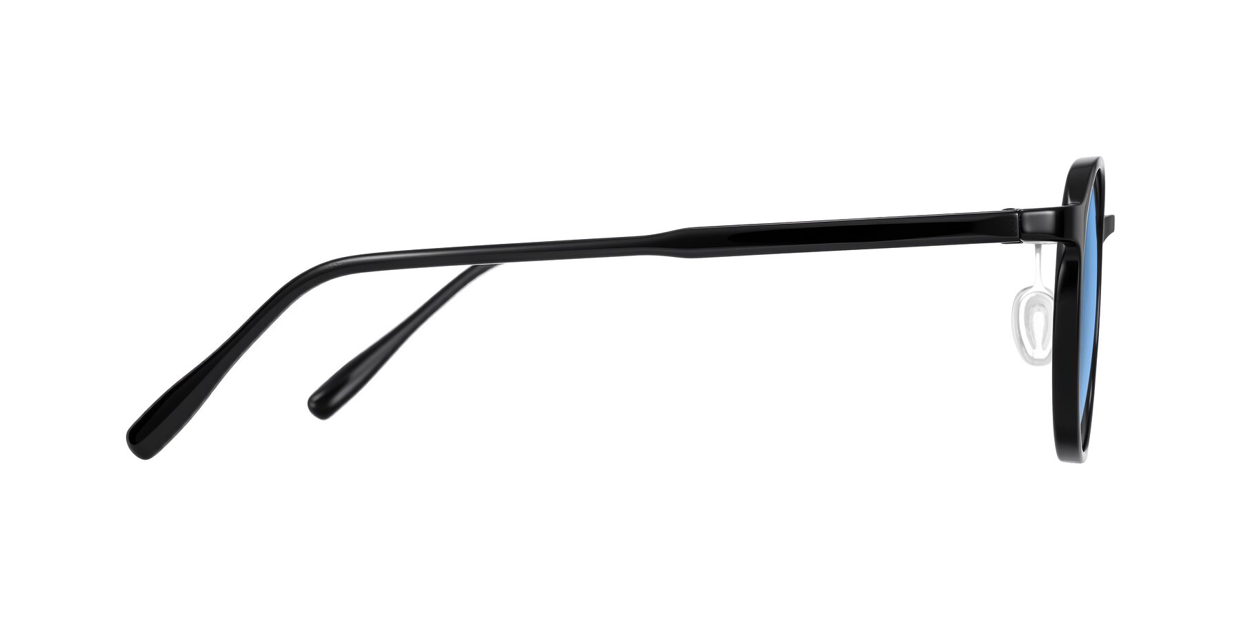 Side of Durrell in Black with Medium Blue Tinted Lenses