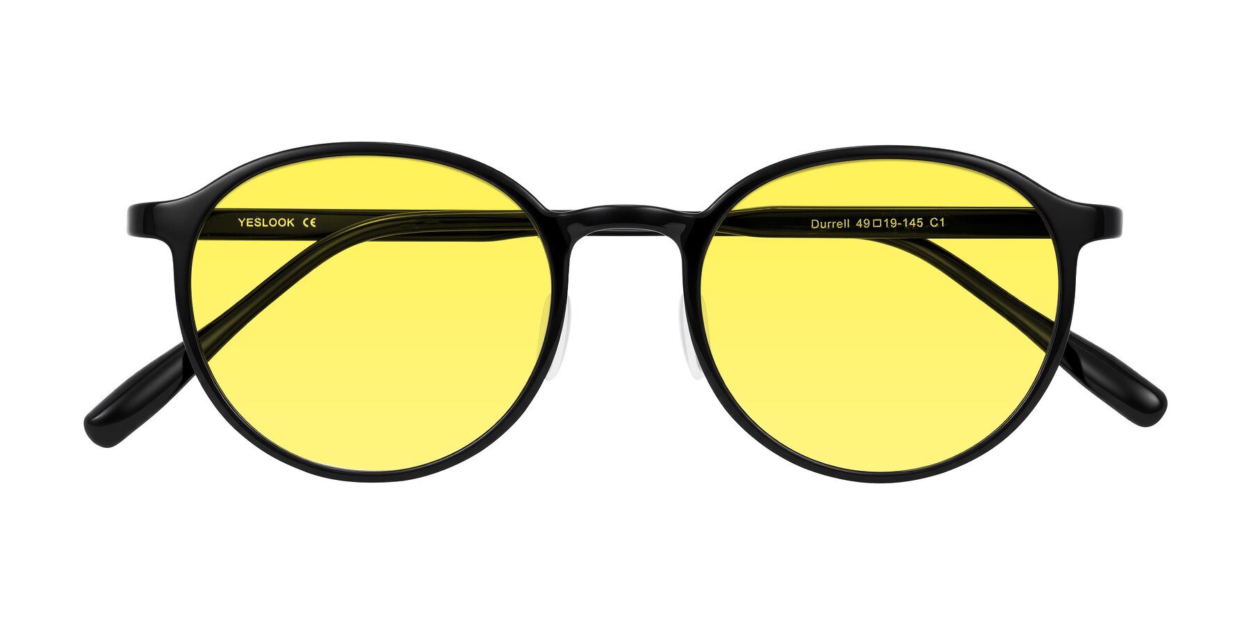 Folded Front of Durrell in Black with Medium Yellow Tinted Lenses