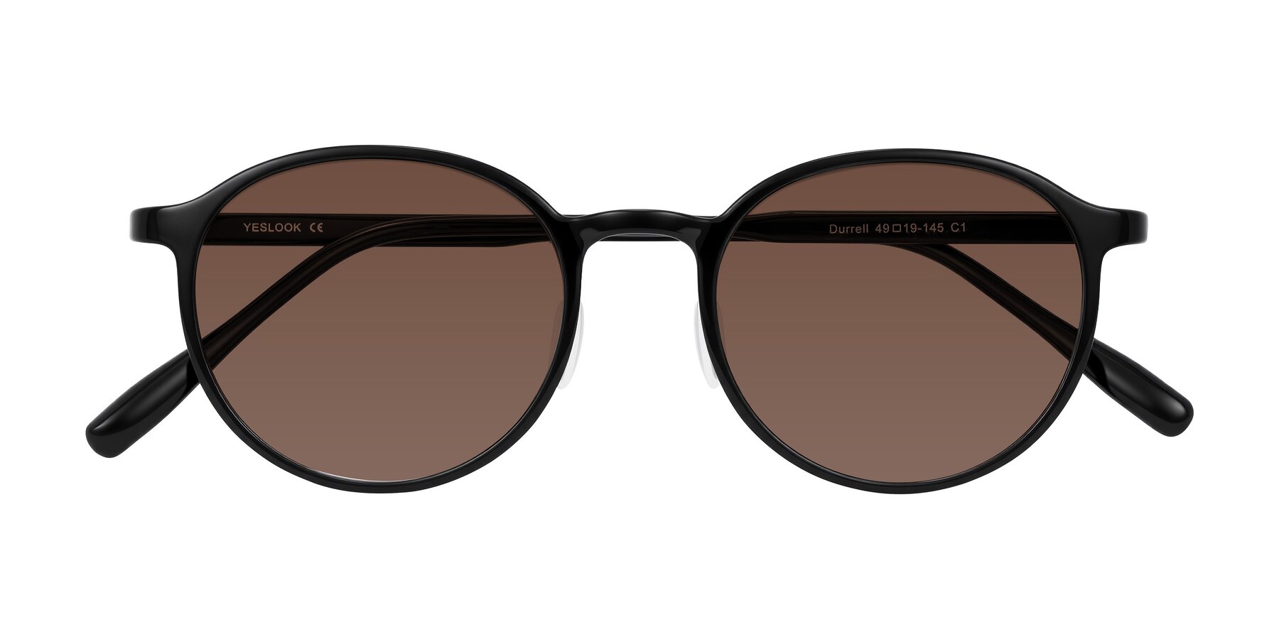 Folded Front of Durrell in Black with Brown Tinted Lenses