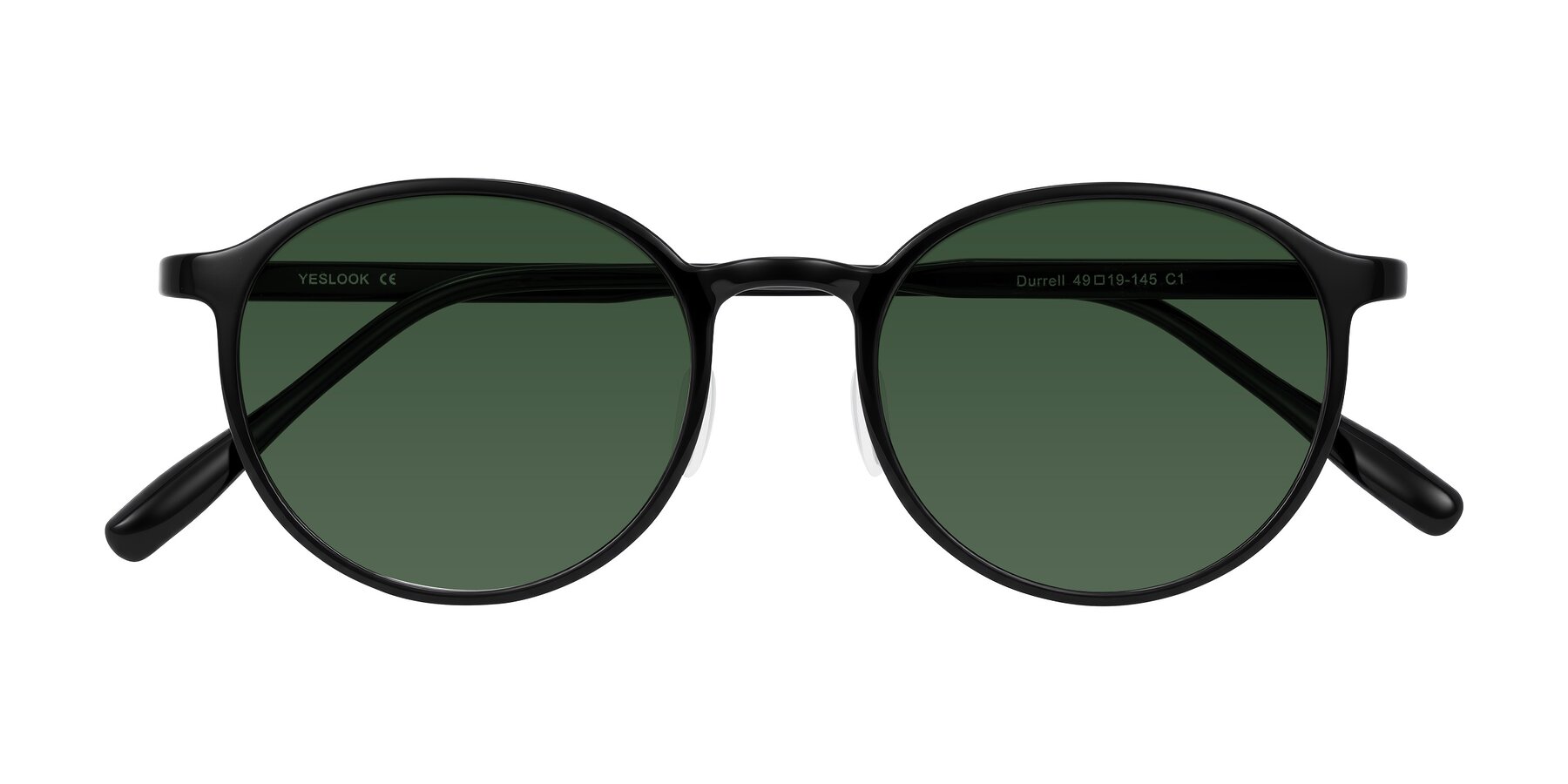 Folded Front of Durrell in Black with Green Tinted Lenses