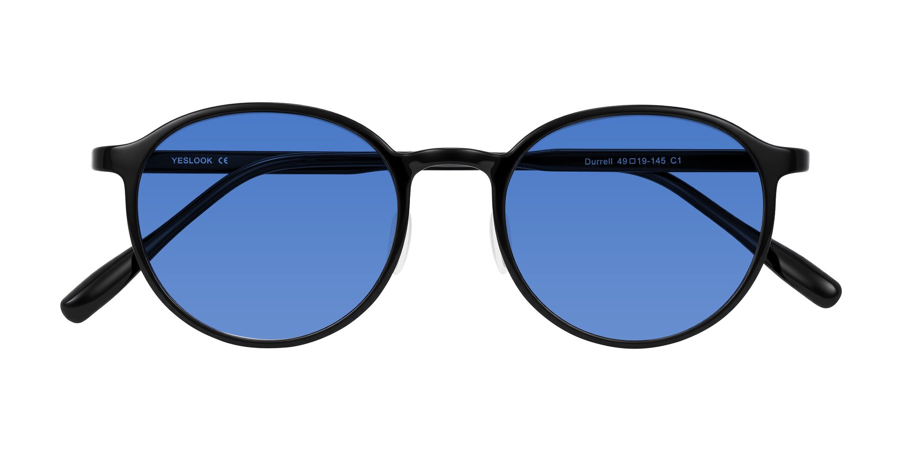 Folded Front of Durrell in Black with Blue Tinted Lenses
