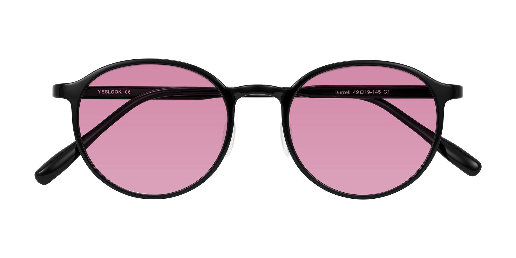 Folded Front of Durrell in Black with Medium Wine Tinted Lenses