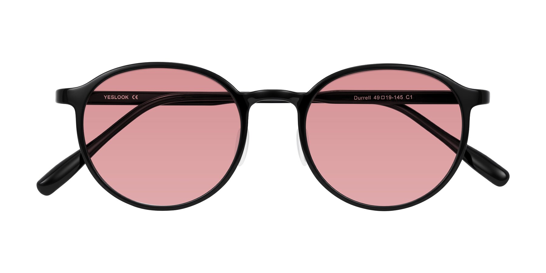 Folded Front of Durrell in Black with Medium Garnet Tinted Lenses