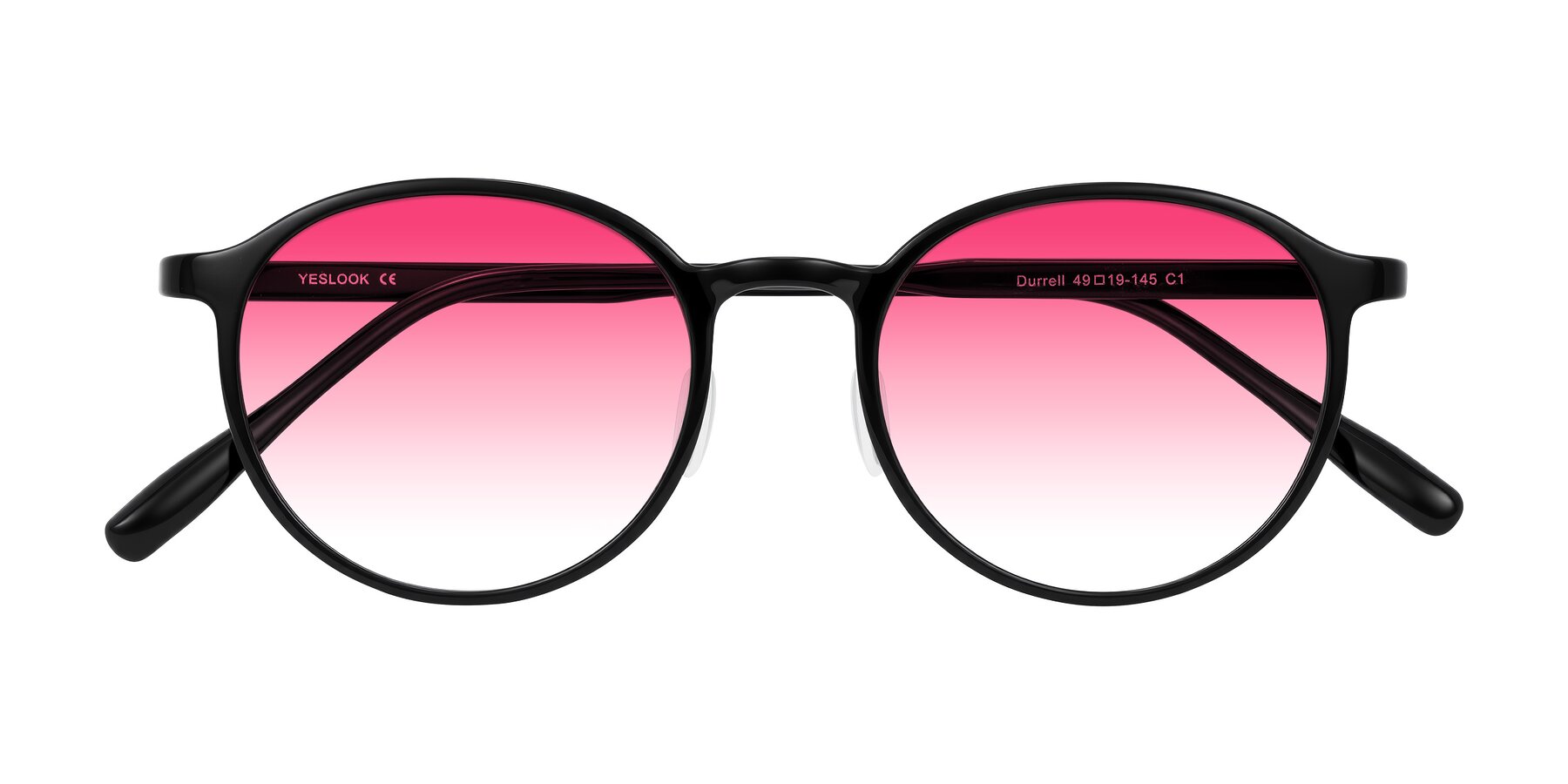 Folded Front of Durrell in Black with Pink Gradient Lenses