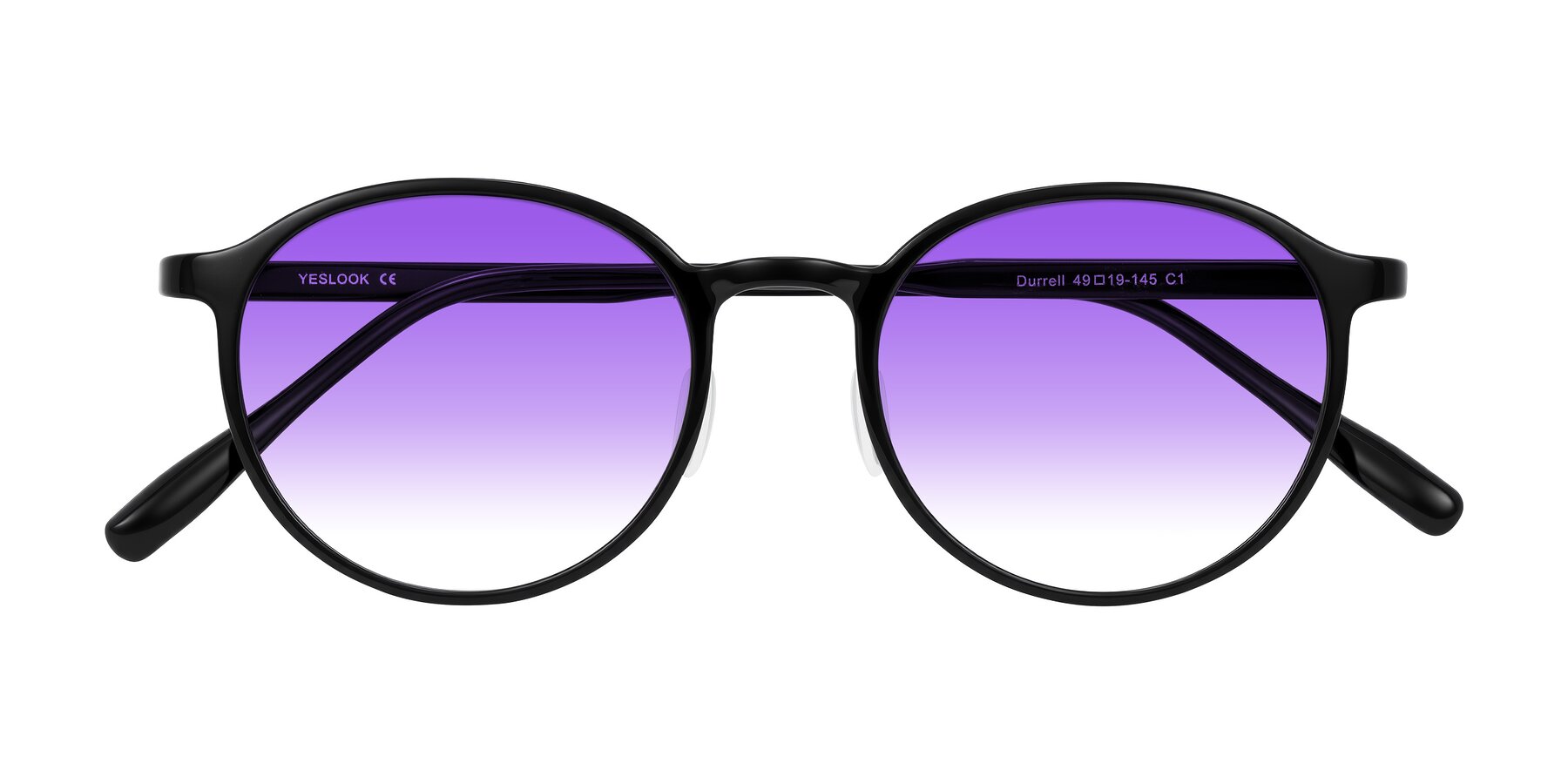 Folded Front of Durrell in Black with Purple Gradient Lenses