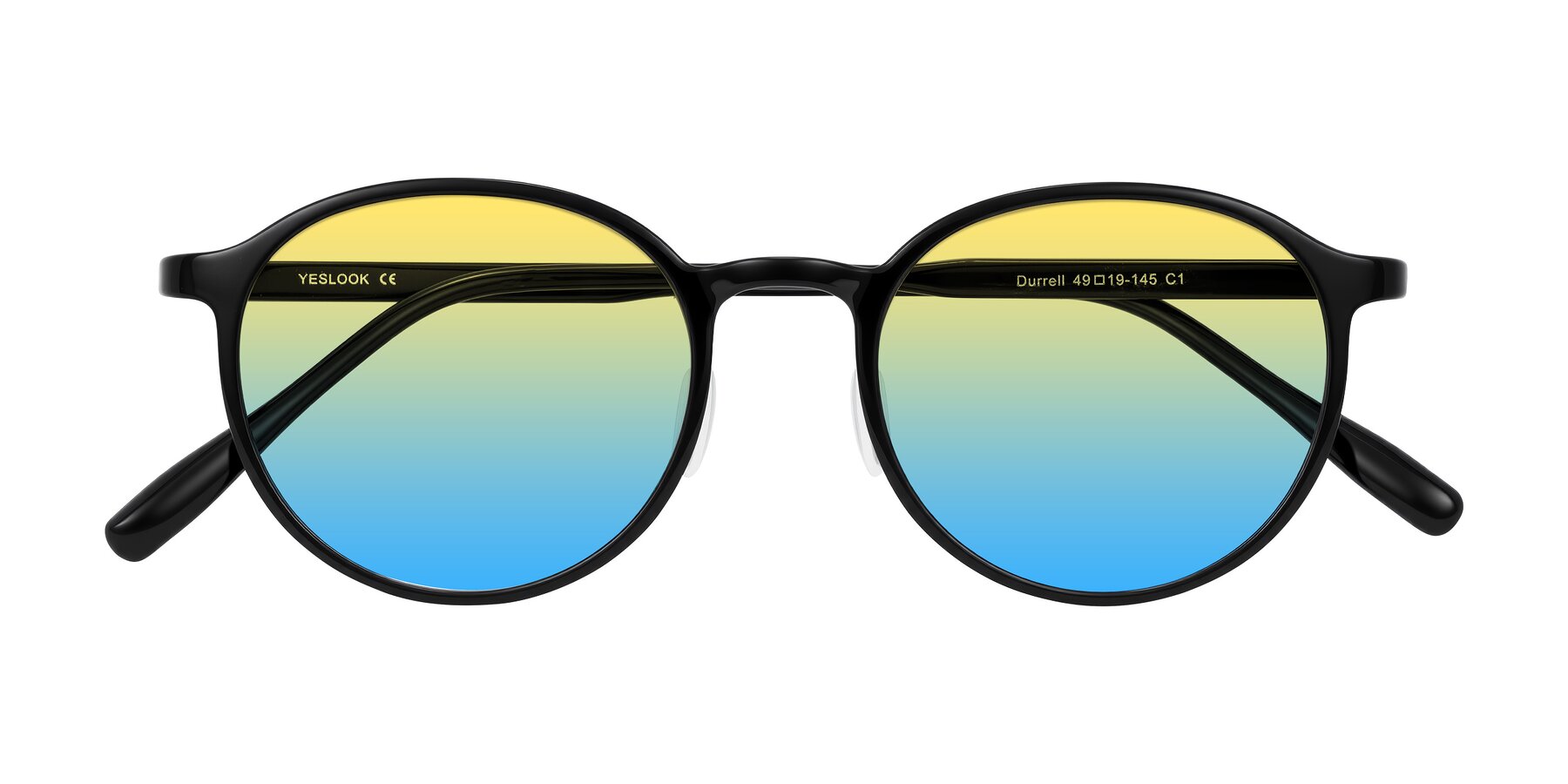 Folded Front of Durrell in Black with Yellow / Blue Gradient Lenses