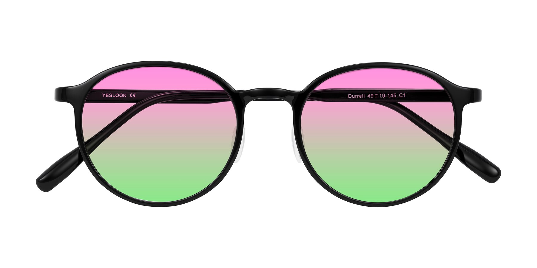 Folded Front of Durrell in Black with Pink / Green Gradient Lenses