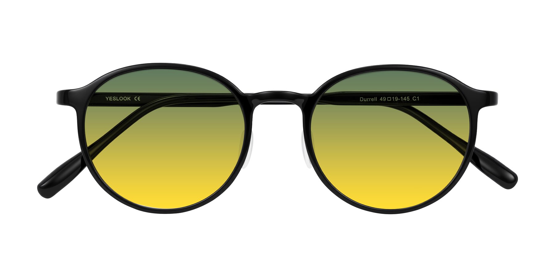 Folded Front of Durrell in Black with Green / Yellow Gradient Lenses