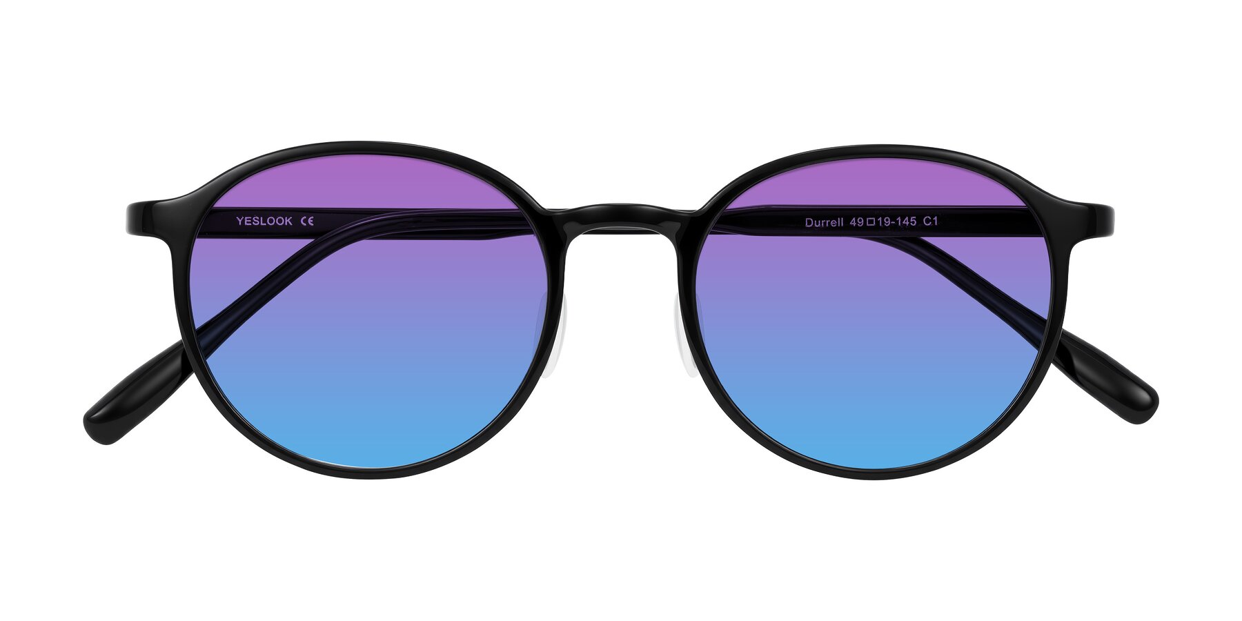 Folded Front of Durrell in Black with Purple / Blue Gradient Lenses