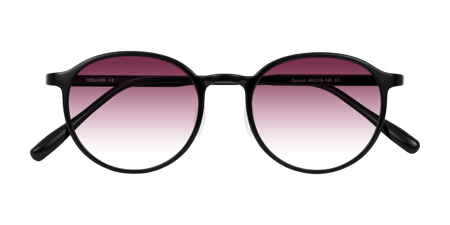 Folded Front of Durrell in Black with Wine Gradient Lenses