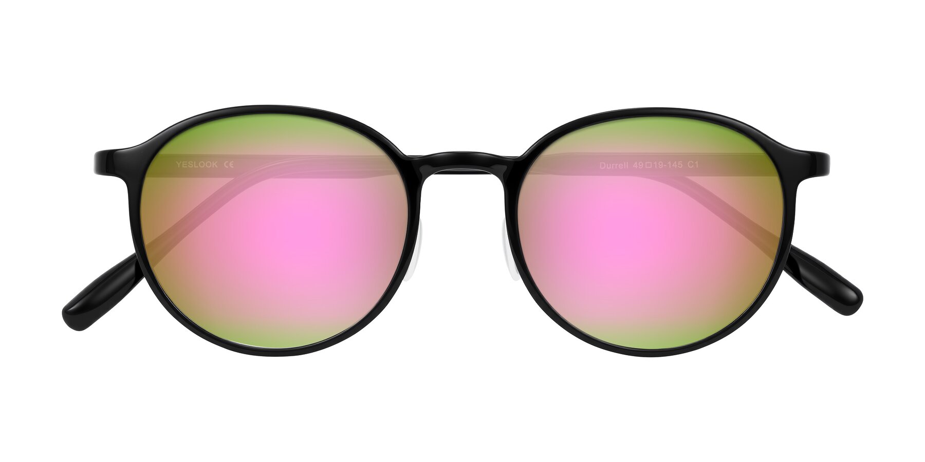 Folded Front of Durrell in Black with Pink Mirrored Lenses