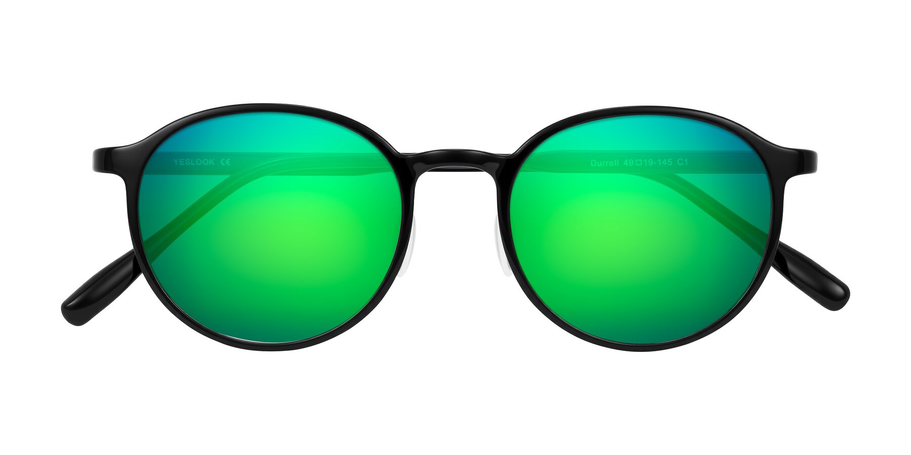 Folded Front of Durrell in Black with Green Mirrored Lenses