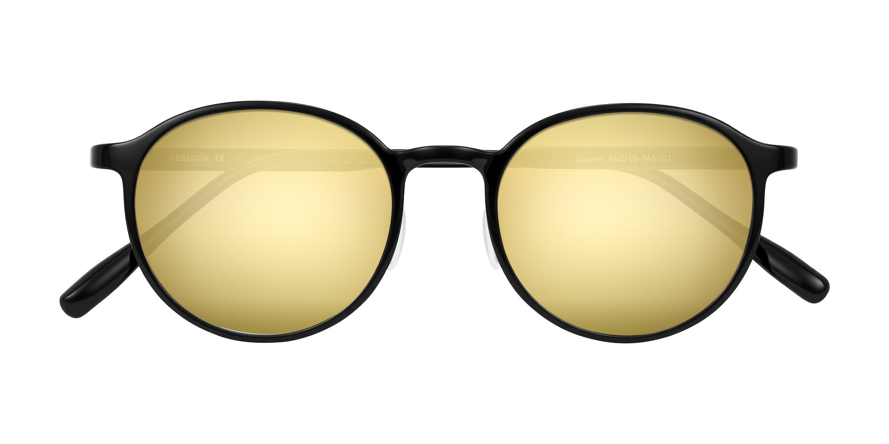 Folded Front of Durrell in Black with Gold Mirrored Lenses