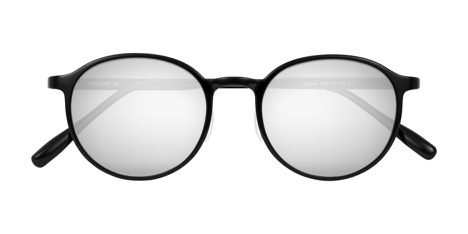 Folded Front of Durrell in Black with Silver Mirrored Lenses