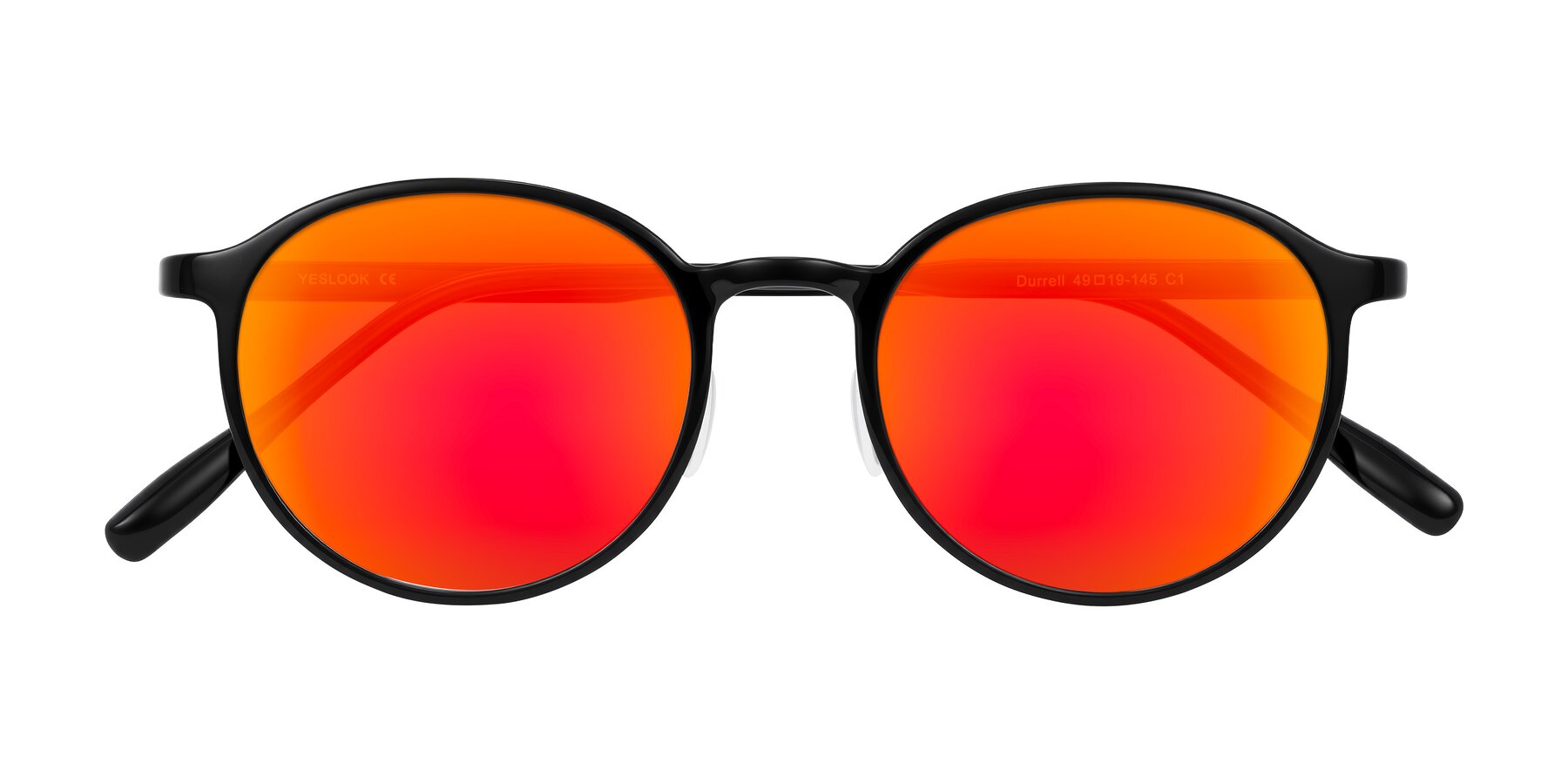 Folded Front of Durrell in Black with Red Gold Mirrored Lenses