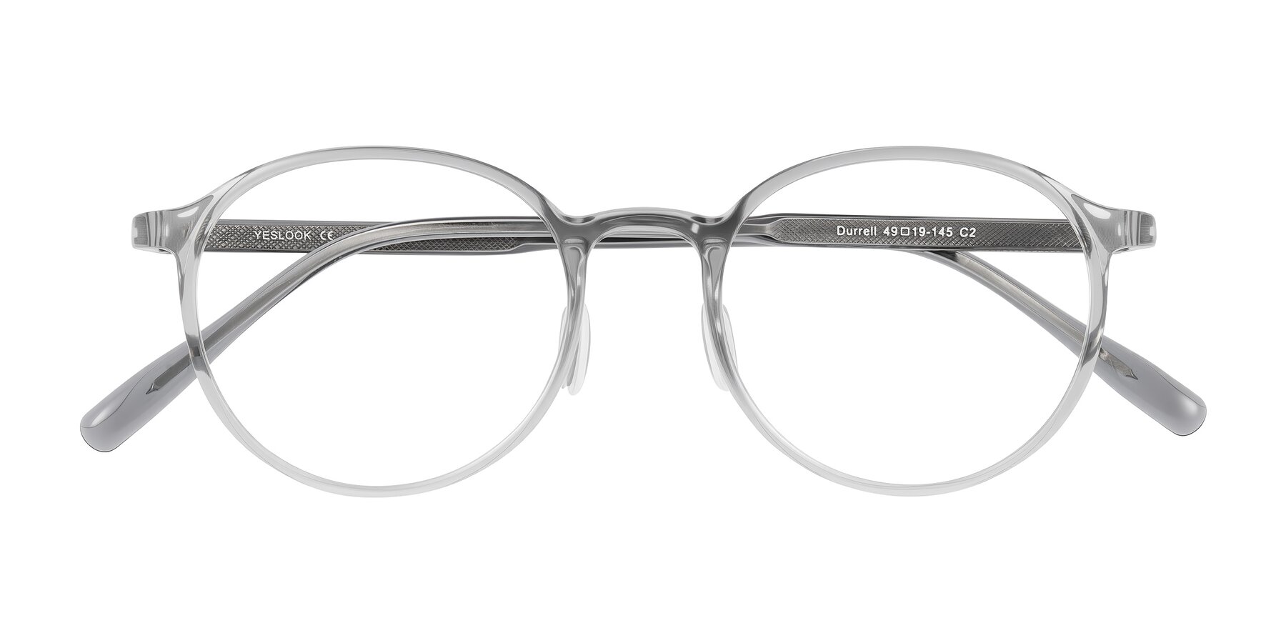 Folded Front of Durrell in Translucent Smoky Blue with Clear Eyeglass Lenses